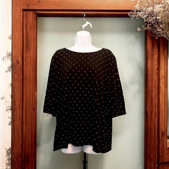 Nordstrom Rack Women's Top. Black W/ Rust Polka Dots. 3/4 Sleeves. Size 1X - Picture 9 of 9